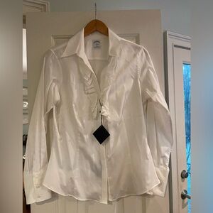 Brooks Brothers button-up shirt with ruffles & three-button cuffs. Size 12.